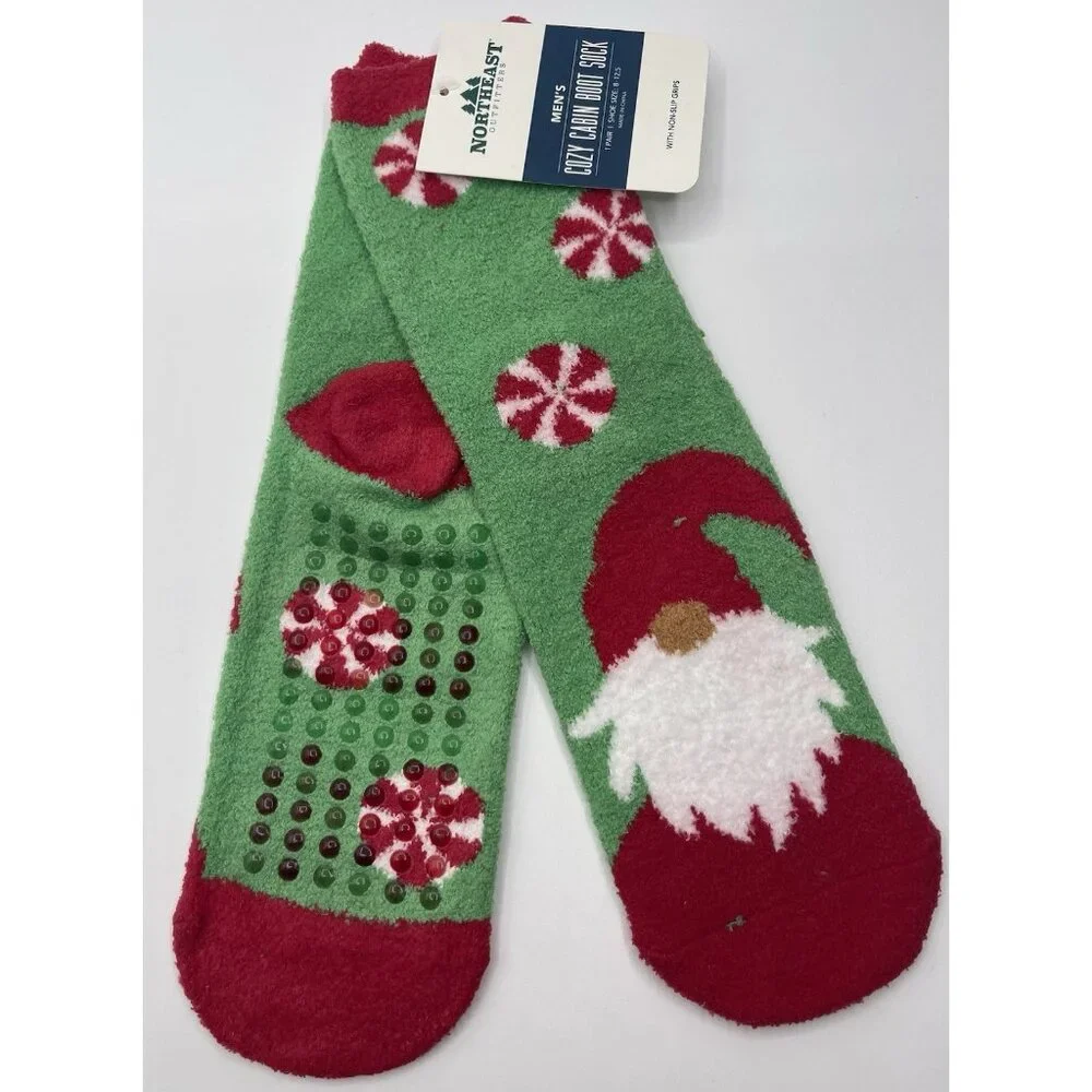 NEO Cozy Cabin Boot Sock SL Crew Santa Gnome Socks‎ Mens Large 8-12.5 Christmas